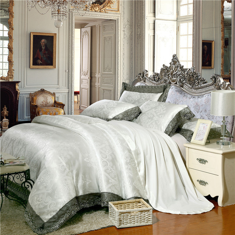 Jacquard Cotton Four‑Piece Luxury Bedding Set – Pure Cotton Duvet Cover & Silk‑Satin Finish Bed Sheet