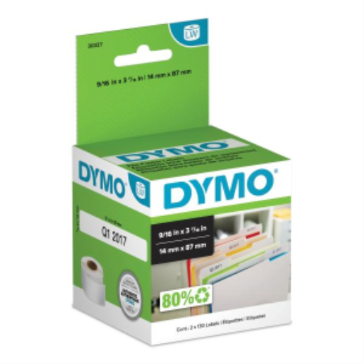 Étiquettes pour dossiers DYMO LW 1-Up, étiquettes DYMO pour imprimantes d'étiquettes LabelWriter, blanches, 9/16" x 3-7/16", 2 rouleaux de 130 (260 au total)