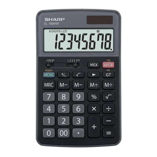 Calculatrice de bureau professionnelle 8 chiffres Sharp EL-760RMT Twin Power XL – Alimentation solaire et pile