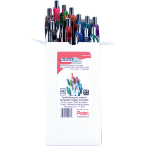 Stylo roller gel rétractable EnerGel (0,7 mm), couleurs assorties, paquet de 12