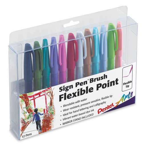 Pentel Arts Brush Sign Pen, Second Generation Colours 12PC PK Asstd. (B2/CA/D2/D3/E2/K/N2/P2/P3/S2/D3/V2)