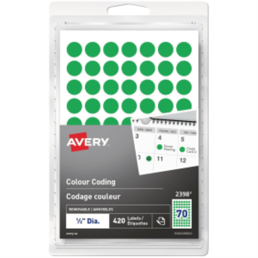 2398 Avery ? Étiquettes amovibles de code couleur à écrire à la main, ?" Vert / Amovibles