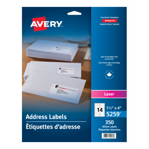 5259 WHITE, 4" X 1 1/2", PERMANENT, 25 SHEETS/ENV., 350 LAB