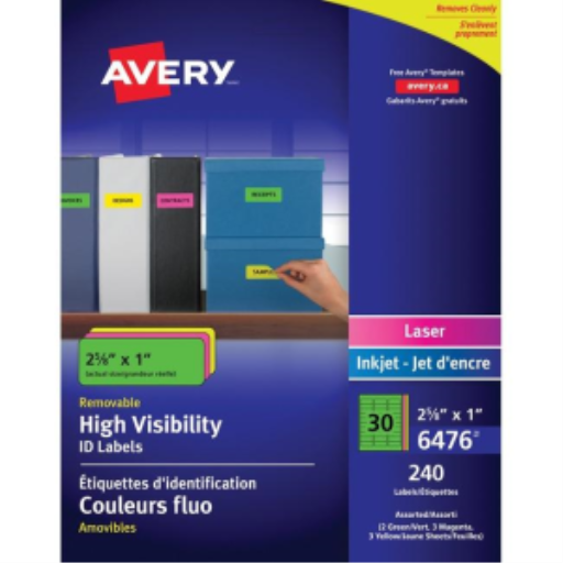 6476 I.D. LABELS, 2 5/8" X 1", RECTANGULAR, REMOVABLE, 8 SH