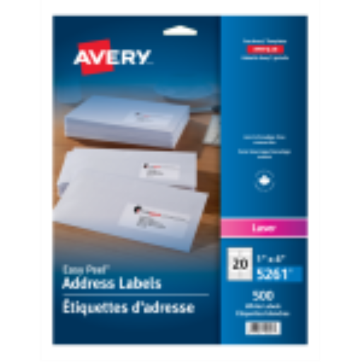 5261 WHITE, EASY PEEL, 4" X 1", PERMANENT, 25 SHEETS/ENV.,