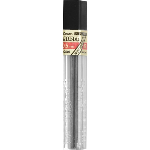 Hi-Polymer Super Lead Refill (0.5mm), 2B, 12 Leads per Tube