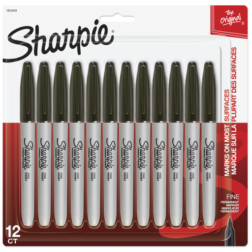 Marqueurs permanents Sharpie, pointe fine, noir, lot de 12