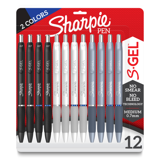Sharpie S-Gel, stylos gel, pointe moyenne (0,7 mm), stylos à encre gel noire et bleue, paquet de 12