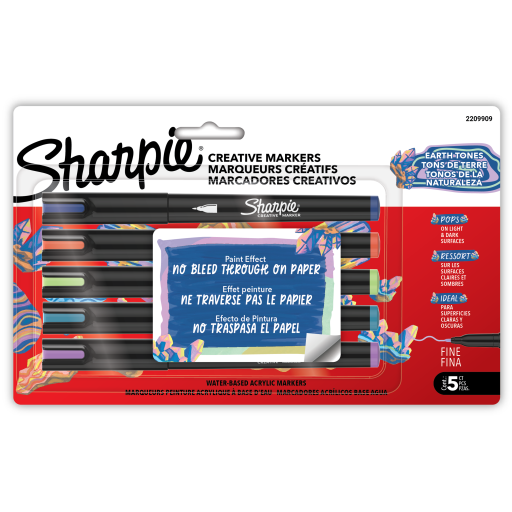 Marqueurs créatifs Sharpie, tons de terre, marqueurs de peinture acrylique à base d'eau, pointe fine, lot de 5