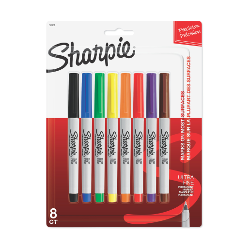 Marqueurs permanents Sharpie, pointe ultra-fine, couleurs classiques, lot de 8