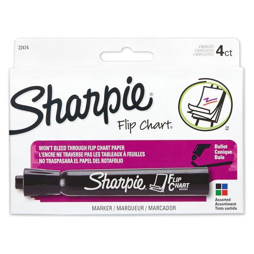 Marqueurs pour tableau de conférence Sharpie, Pointe ogive, Couleurs assorties, Paquet de 4