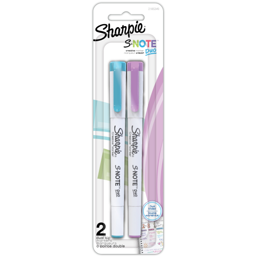 Marqueurs créatifs double pointe Sharpie S-Note Duo, à la fois surligneur et marqueur artistique, couleurs assorties, pointes fine et biseautée, lot de 2