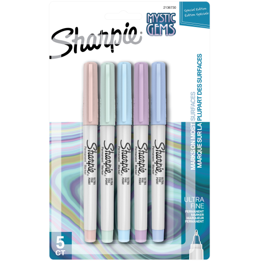 Marqueurs permanents Sharpie, Édition spéciale Mystic Gem, Pointe ultra-fine, Couleurs assorties, Paquet de 5