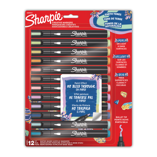 Marqueurs Créatifs Sharpie, Couleurs Terre, Marqueurs Acryliques à Base d'Eau, Pointe Ogive, Couleurs Assorties, Lot de 12