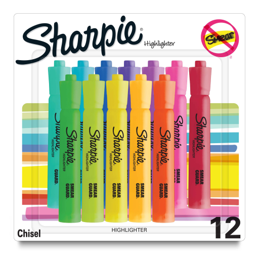 Surligneurs Sharpie Tank, Pointe Biseautée, Couleurs Assorties, Paquet de 12