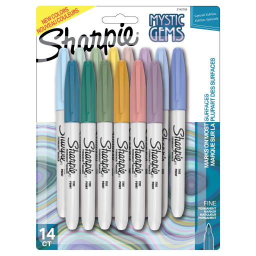 Marqueurs permanents Sharpie, Collection complète Mystic Gem, Pointe fine, Couleurs assorties, Lot de 14