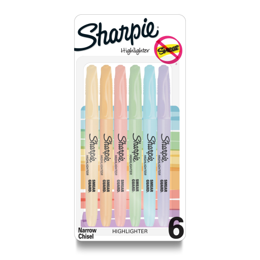Surligneurs de poche Sharpie, pointe biseautée fine, couleurs pastel douces, lot de 6