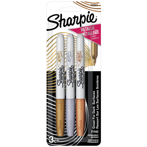Marqueurs permanents métallisés Sharpie, pointe fine, couleurs assorties, lot de 3