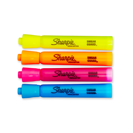 Surligneurs Sharpie Tank, Pointe Biseautée, Couleurs Assorties, Paquet de 4