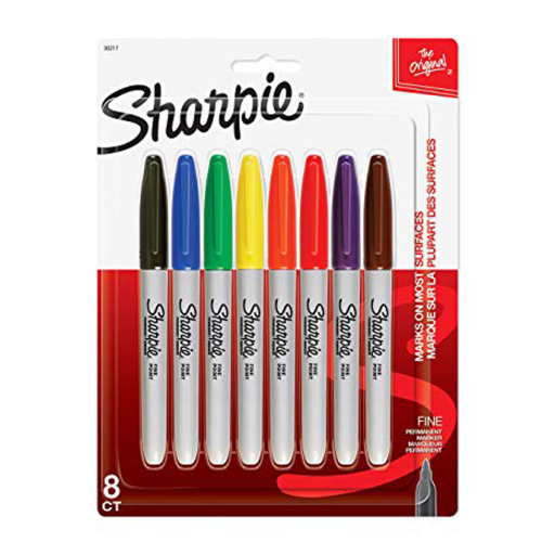 Marqueurs permanents Sharpie, pointe fine, couleurs assorties, paquet de 8