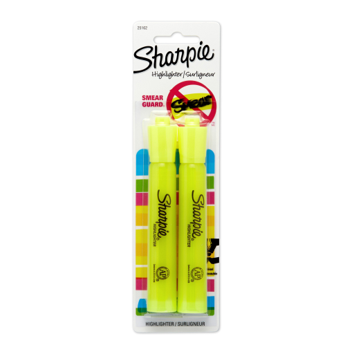 Surligneurs Sharpie Tank, pointe biseautée, jaune, paquet de 2