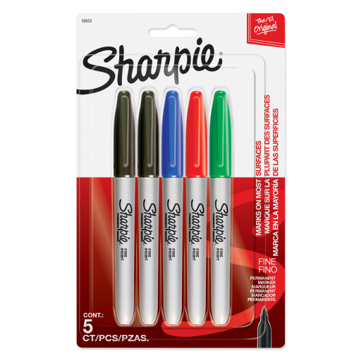 Marqueurs Permanents Sharpie - Pointe Fine - Couleurs Assorties - Lot de 5