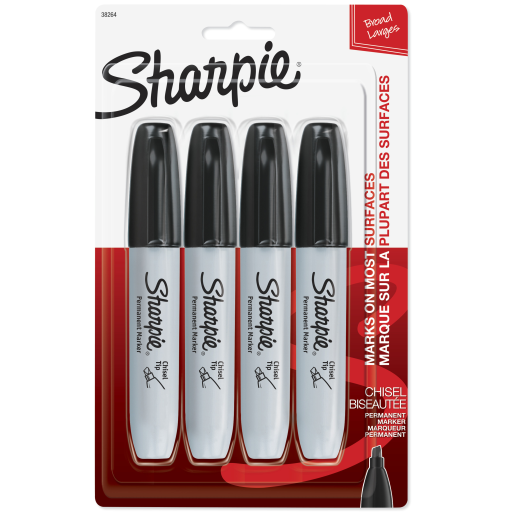 Marqueurs permanents Sharpie, pointe biseautée, noir, paquet de 4