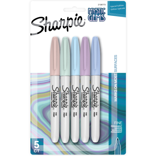 Marqueurs permanents Sharpie, édition spéciale Mystic Gem, pointe fine, couleurs assorties, paquet de 5