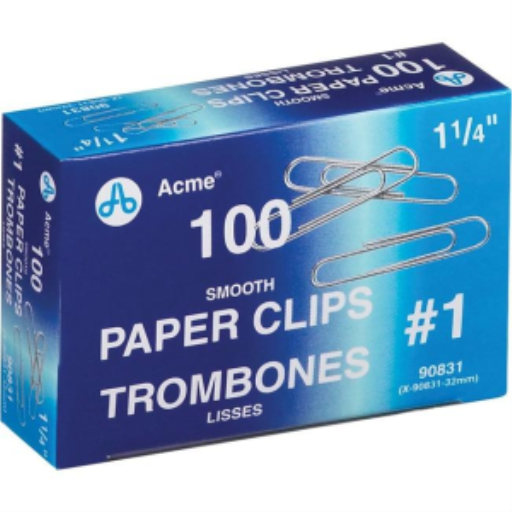 Nickel Plated Paper Clips 1-1/4" – 33 mm Smooth Finish - 100 Per Box / Trombones nickeles 1-1/4 po – 33 mm fini lissé - 100 par boite