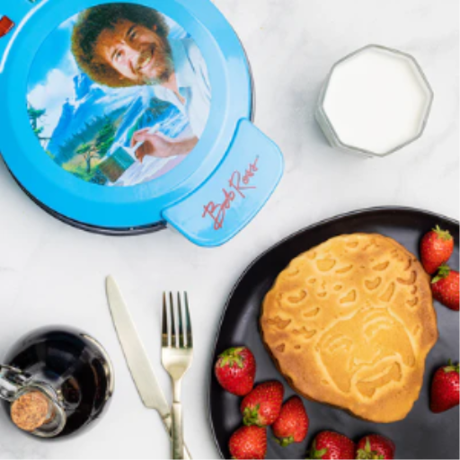 Bob Ross "Happy Little Waffles" Toaster & Waffle Maker – Non-Stick Artist Series Appliance