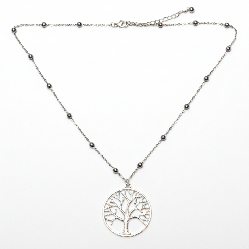 Pendentif Arbre de Vie sur Chaîne Billes - Plaqué Argent