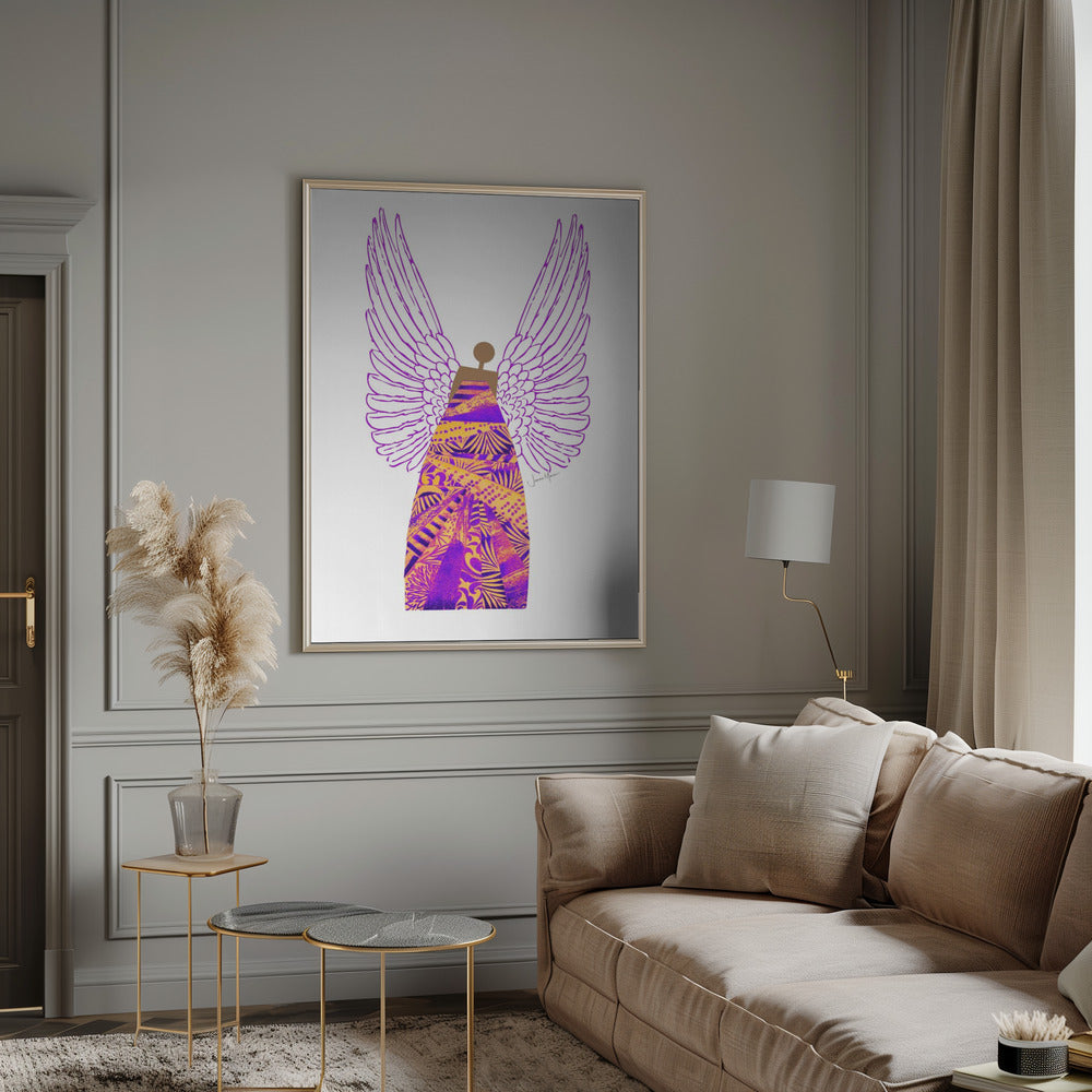 Tableau mural Ange en violet et orange sur toile