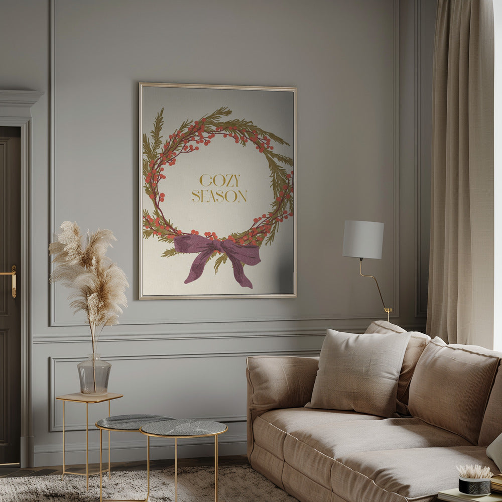 Décoration murale "Saison Cosy". Impression sur toile Couronne de Noël avec nœud