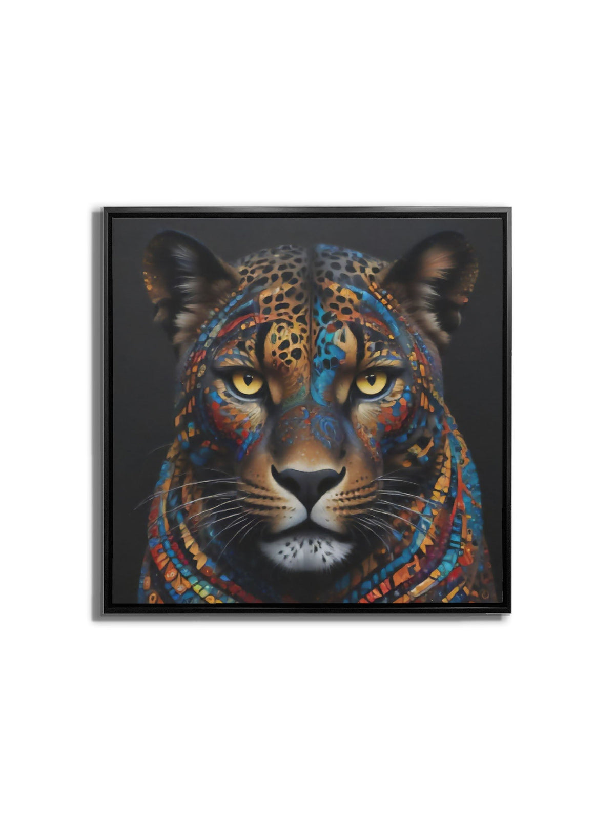 Painted Leopard Canvas Wall Art | Colourful Wildlife Portrait | 36 × 36 inches