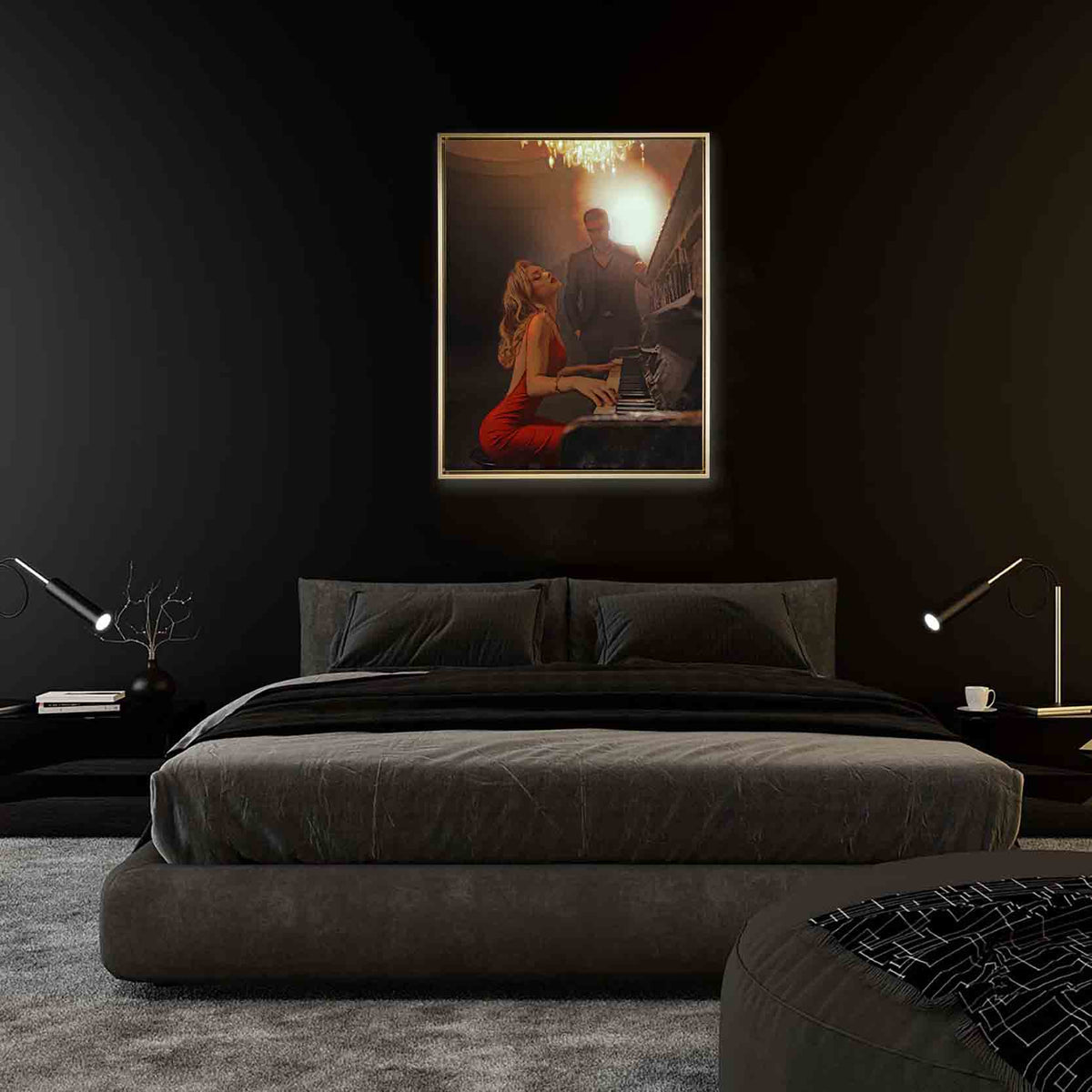 Décoration murale - Le piano la nuit. Beaux-arts. Tableau sur toile.