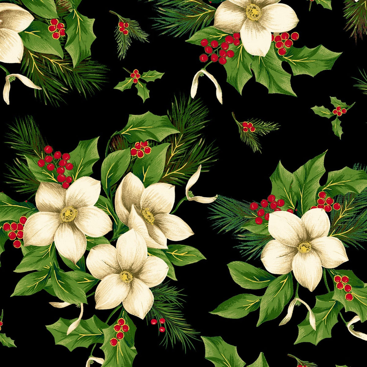 Polaire 274 cm de large - Fleurs de Noël noires