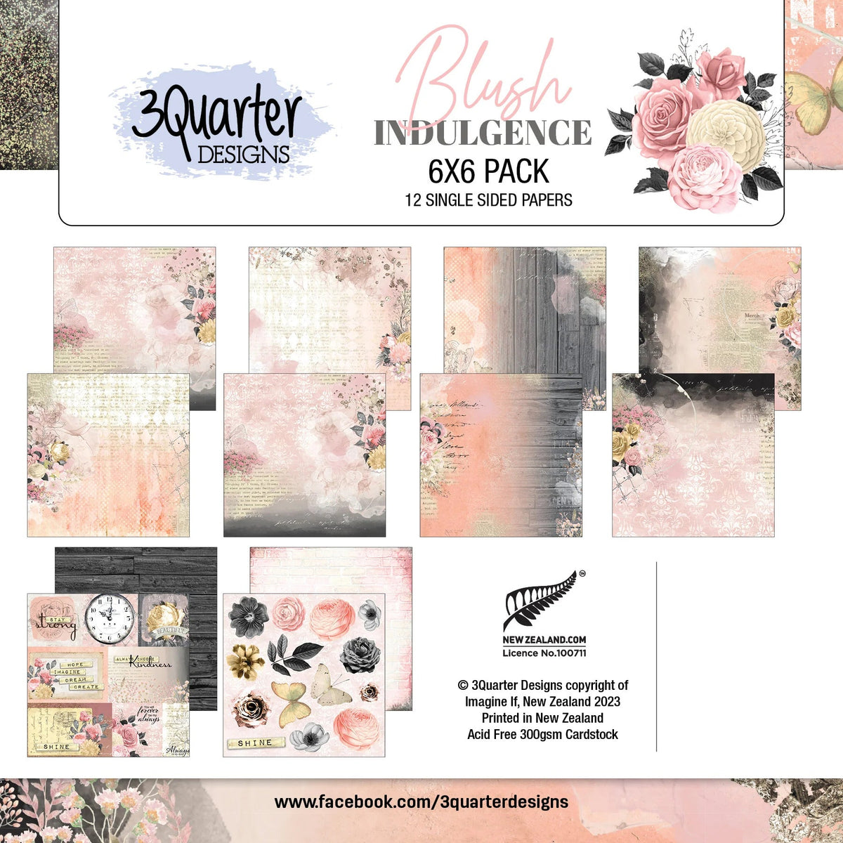Lot de papiers Blush Indulgence 15 x 15 cm