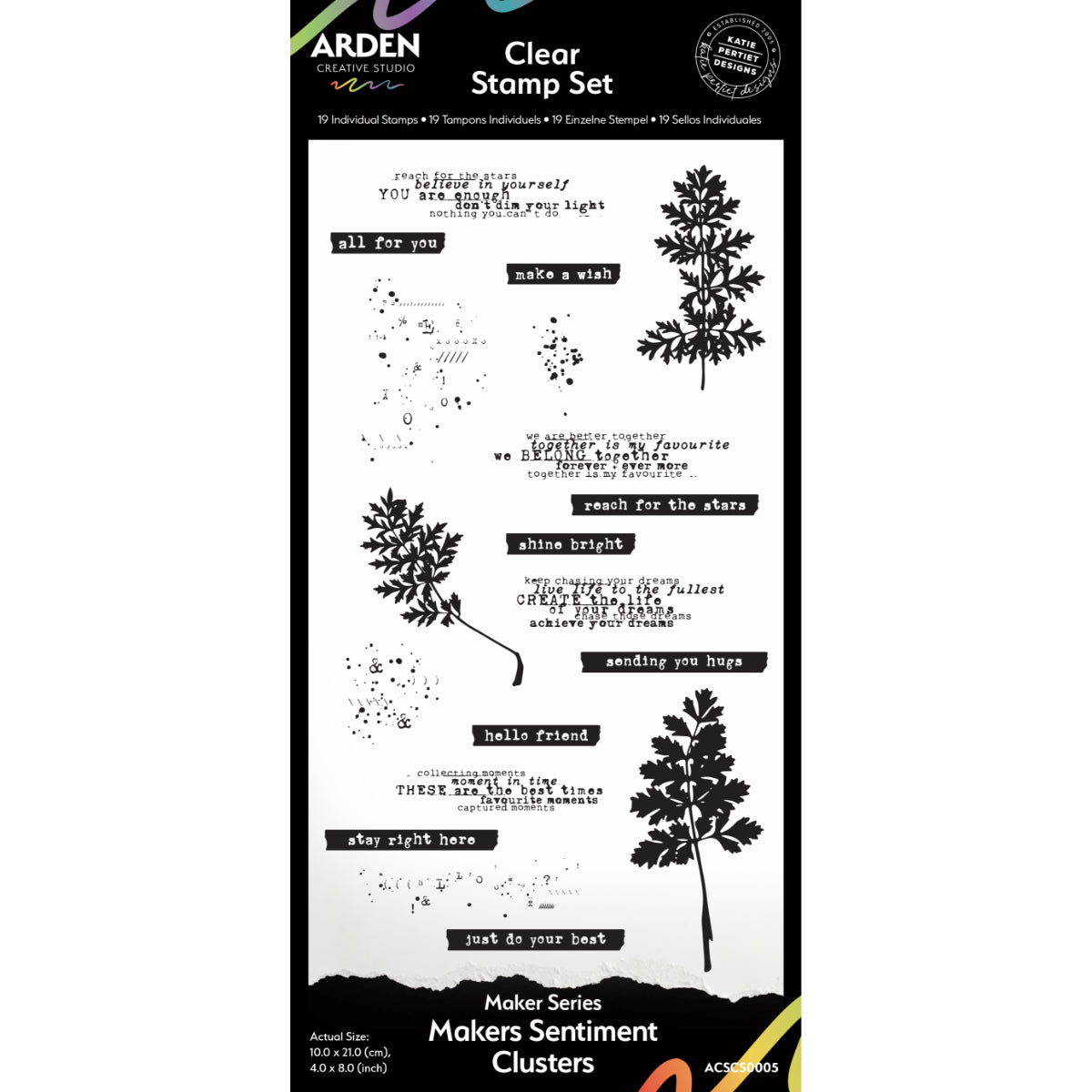 Arden Creative Studio - Série Maker - Estampes transparentes « Maker's Sentiment Clusters » – 10,16 cm x 20,32 cm