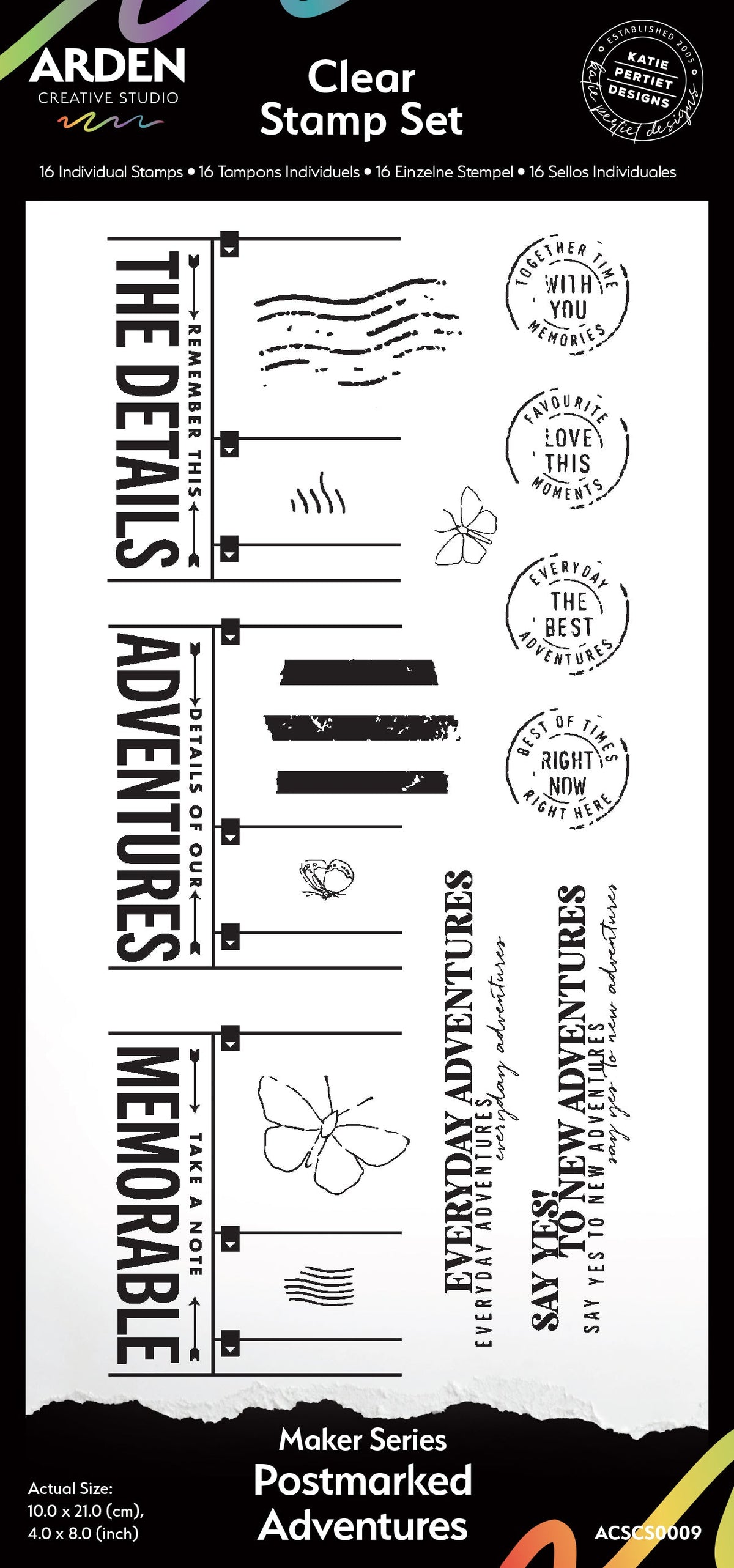 Arden Creative Studio Maker Series Aventures timbrées - Ensemble de tampons transparents 4 x 8 pouces