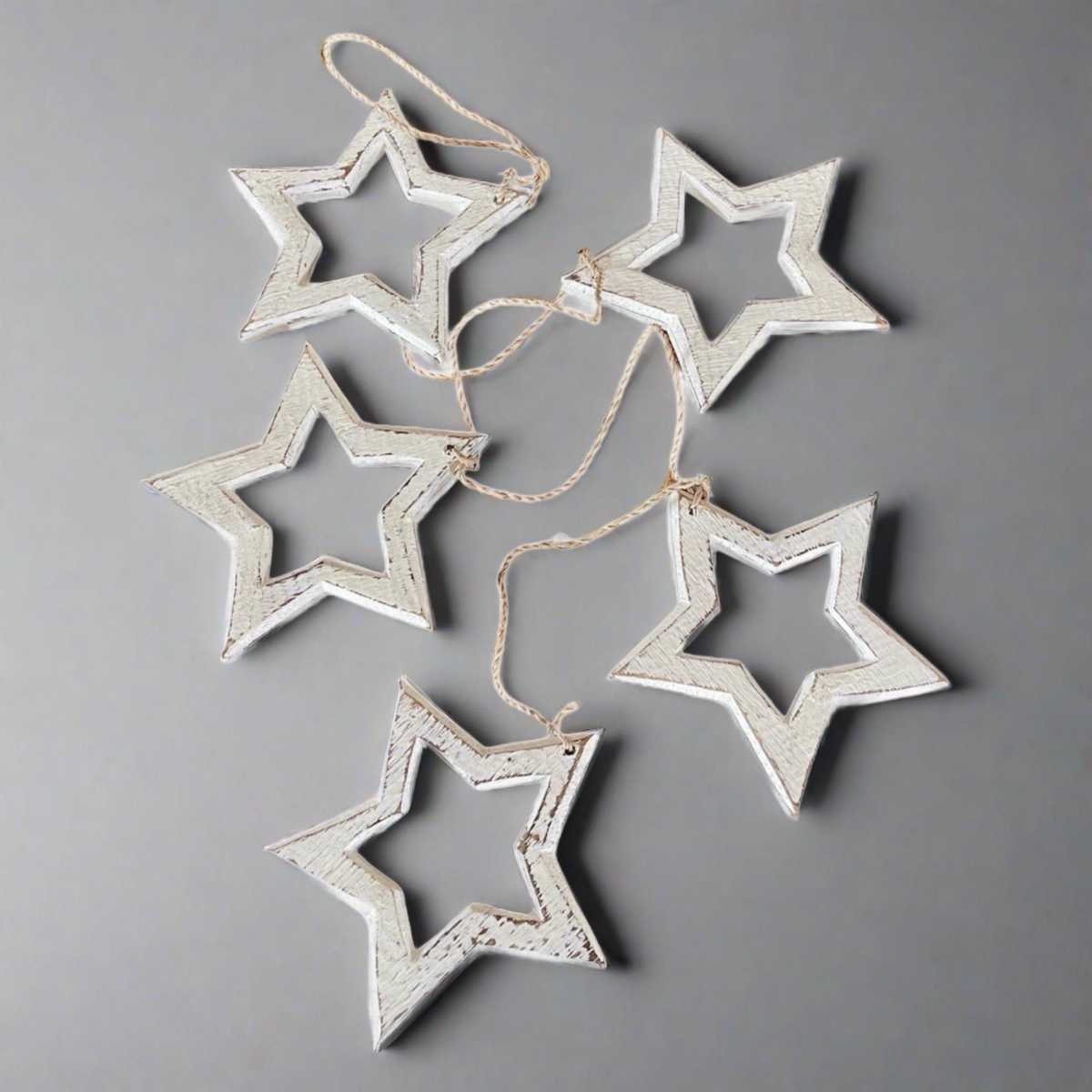 Hanging String Of Open Wooden Stars
