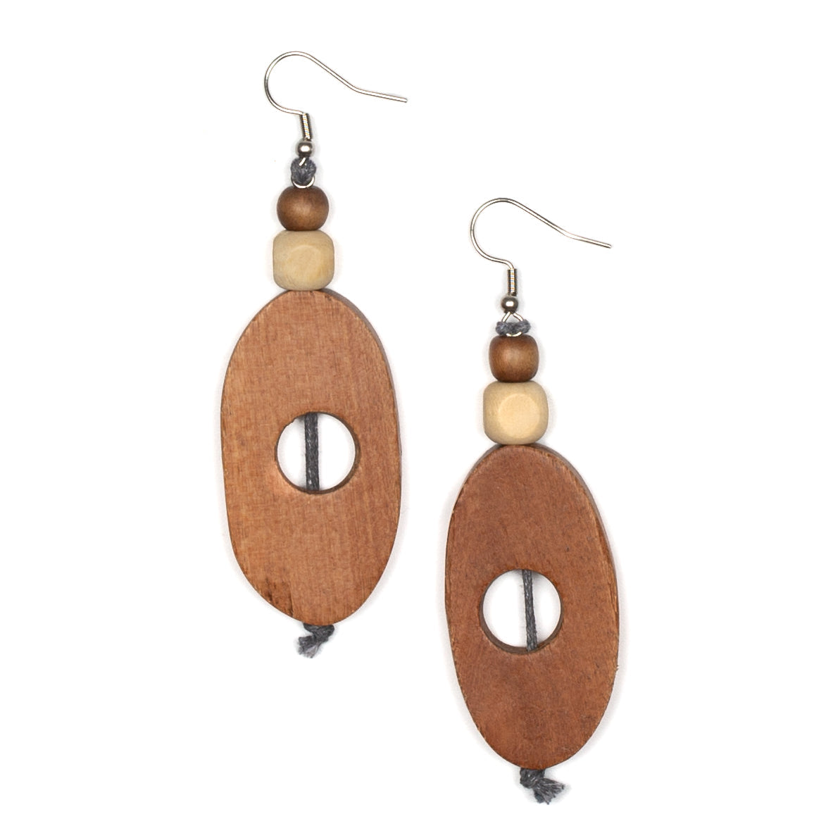Boucle d'oreille ovale en bois