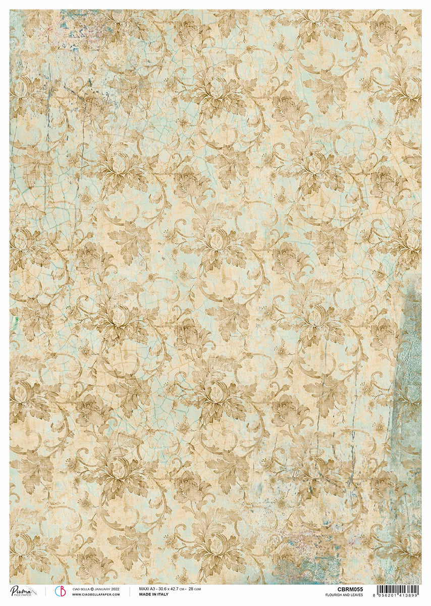 Papier de riz A3 Piuma Fleurons et feuilles - 3 feuilles