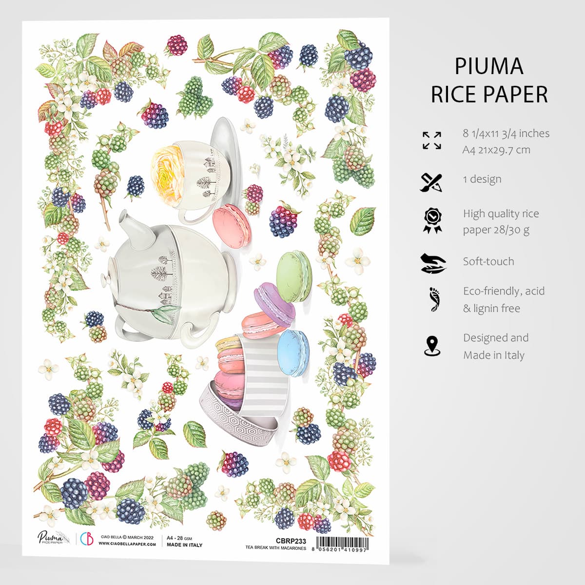 Ciao Bella Papier de Riz A4 Pause Thé avec Macarons