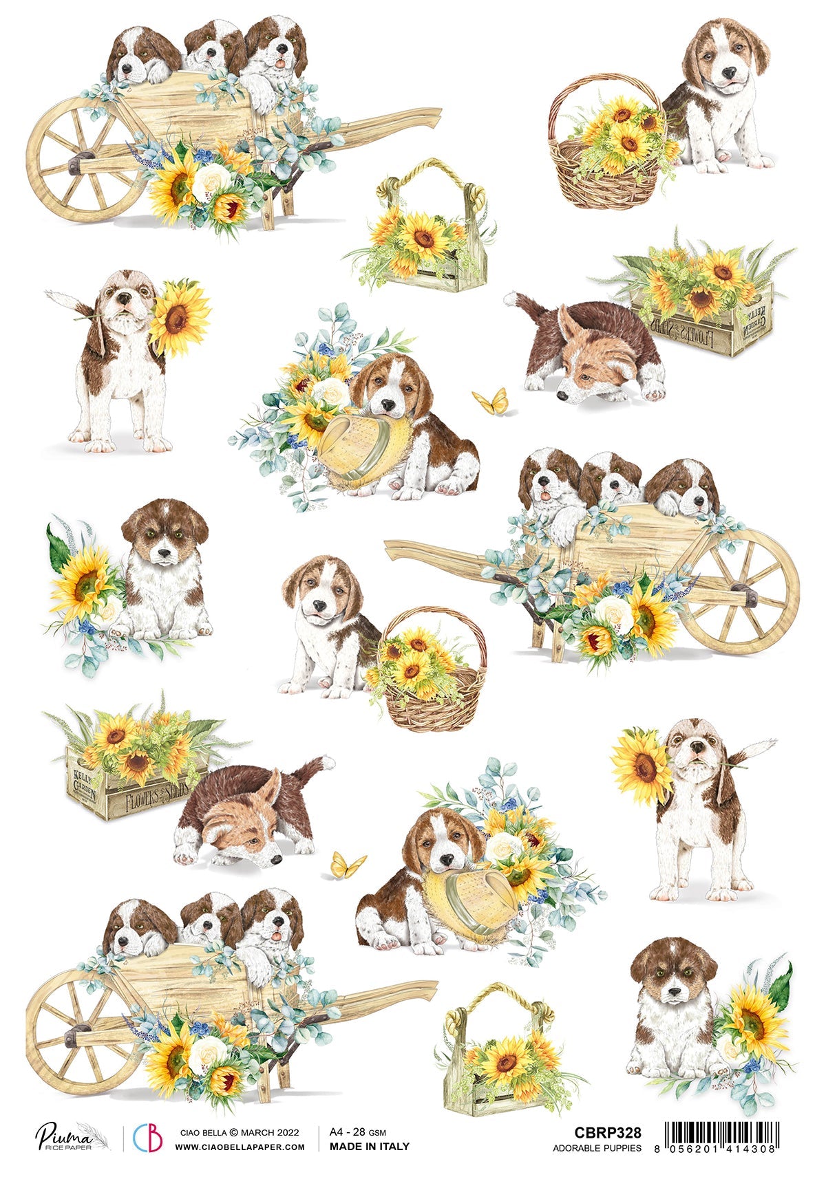 Ciao Bella Papier de Riz A4 Piuma Adorables Chiots - 5 Feuilles