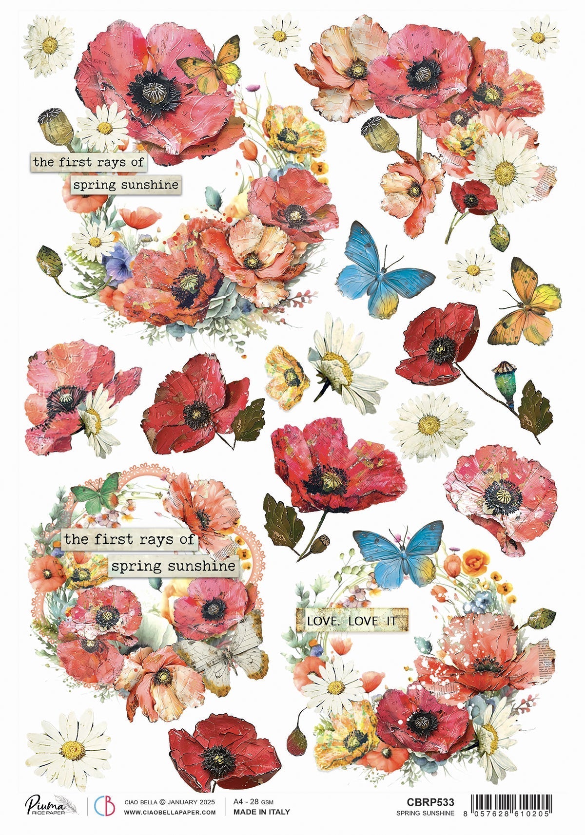 Papier de riz A4 Soleil de printemps - 5 feuilles