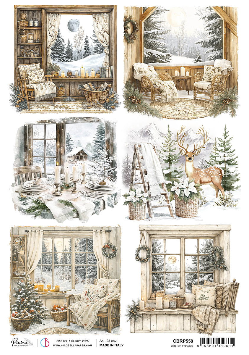 Papier de riz A4 Cadres d'hiver - 5 feuilles