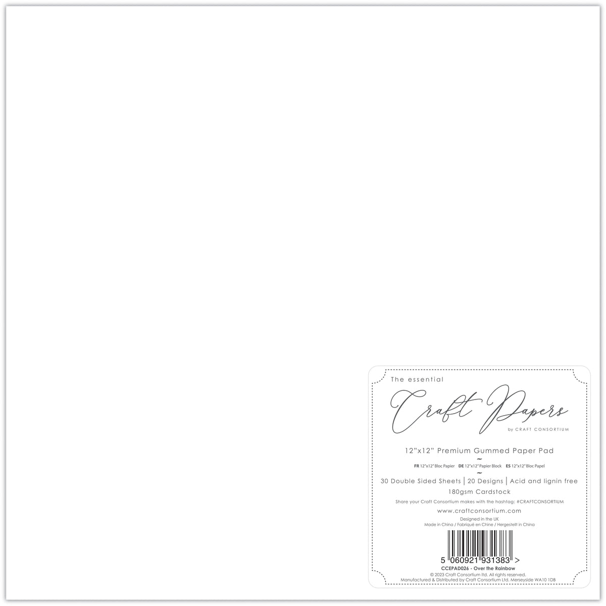 Craft Consortium Over The Rainbow - Bloc de papier premium 30,5x30,5 cm