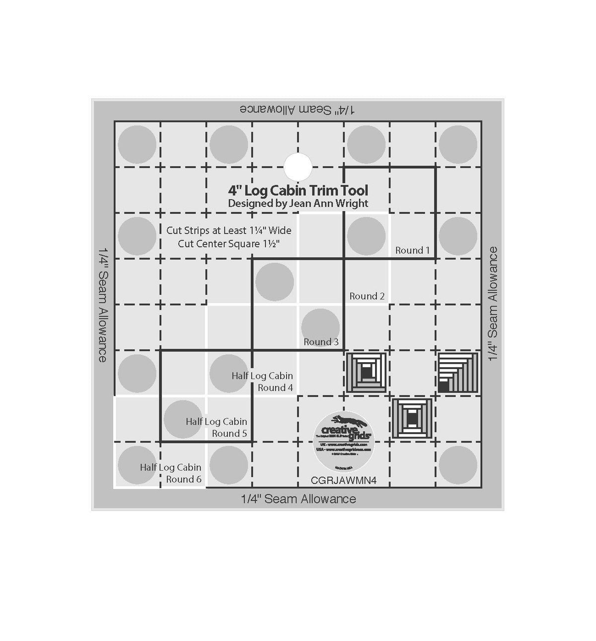 Règle de coupe pour courtepointe Creative Grids 4in Log Cabin