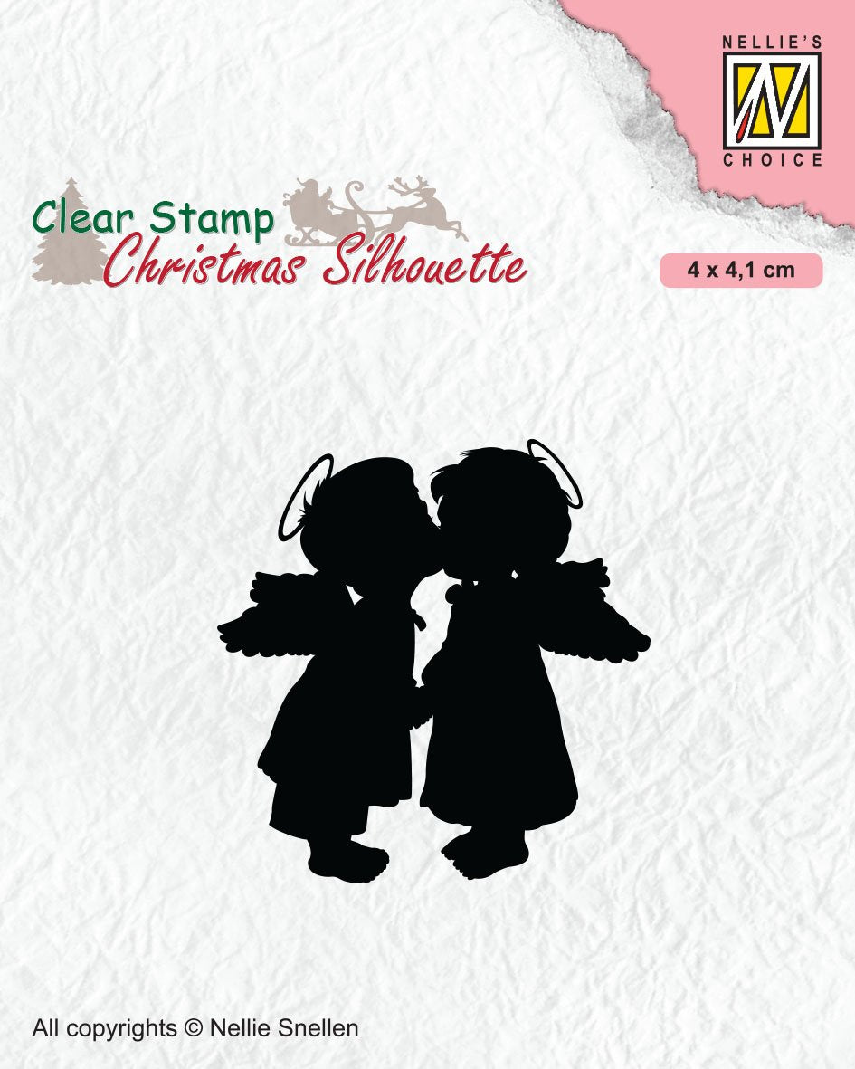 Tampon Transparent Silhouette Deux Anges Qui S'embrassent