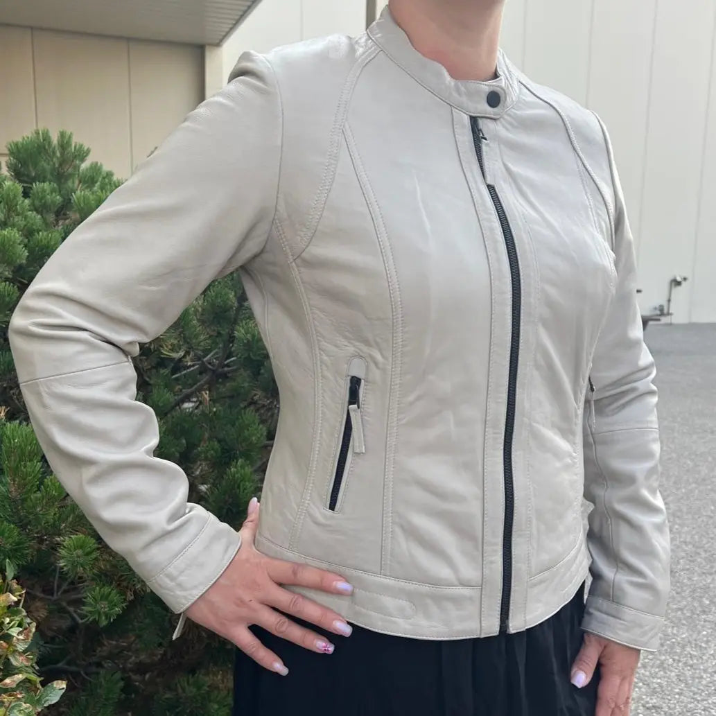 Blouson classique en cuir d'agneau pour femme
